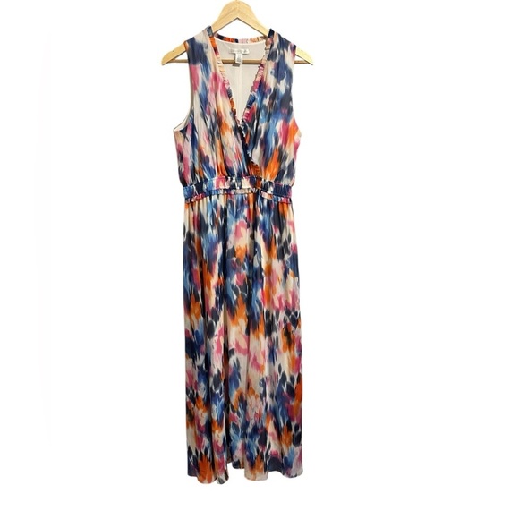 London Times Tie Dye Rainbow Watercolor Sleeveless Maxi Dress Size 12 - Picture 1 of 8